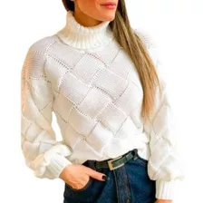 Blusa De Frio Trico Femin Entrelaçada Transpassada Gola Alta