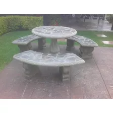 4 Mesas Con Bancas De Concreto, Decoradas Con Piedra Laja