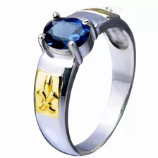 Anel De Formatura Prata Com Pedra Zircônia Cor Azul Safira