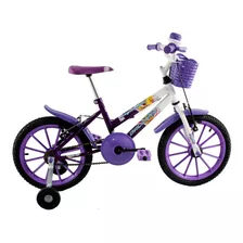 Bicicleta De Passeio Infantil Dalannio Bike Milla Aro 16 Freios V-brakes Cor Violeta/branco Com Rodas De Treinamento
