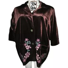 Saco Chaqueta Marron Cafe Flor Bordada Talla 5x (52/54) Vera