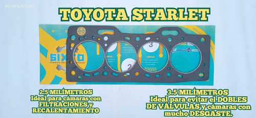 Empacadura Cámara Toyota Starlet Sobre Medida 2.5 Y 3.5 Mm