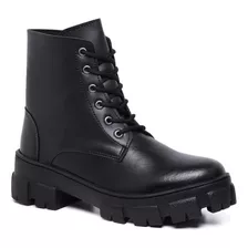 Bota Coturno Blogueira Estilo Militar Tratorada Preta