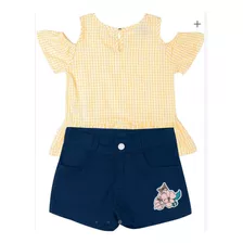 Conjunto Infantil Menina Blusa Short Xadrez Tricoline Mundi