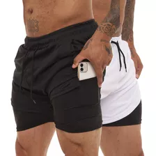 Bermuda 2 Em 1 Short Esportivo Com Bolso Academia Run Dryfit