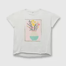 Polera De Mujer Con Flores Blanco (s A L)