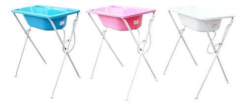 Banheira Para Bebê Banho Infantil - Plástica Com Suporte Cor Azul-celeste Lisa Liso