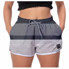 Short Moda Praia Feminino Preto Cinza Estilo Esporte Treino