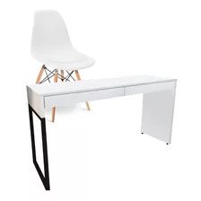 Kit Mesa Desk Branco Com Cadeira Eiffel Charles Eames Branco