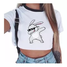 Polera Conejo Estilo Moda Anteojos De Sol Estampado Kawaii