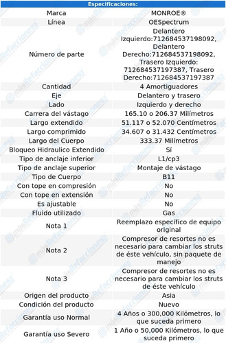 Jgo 4 Amortiguadores Gas Oespectrum Capri 79-86 Monroe Foto 3