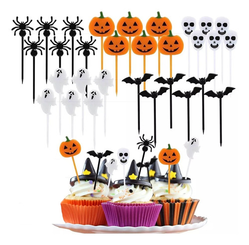 30 Mini Tenedores Palillos Halloween Para Fruta Lunch Niños