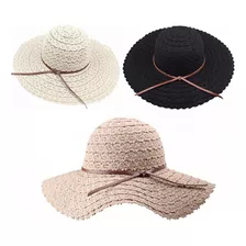 Paquete De 3 Sombreros De Playa De Ala Ancha Para Mujer, Pla