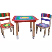 Juego Mesa Infantil 60x60cm Y 2 Sillas Madera Resistente!