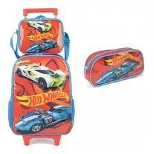 Kit Mochila Rodinhas Lancheira Estojo Hot Wheels Ic38232hw