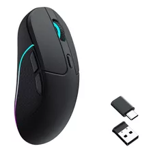 Keychron M3 Mouse Gamer Ergonomico Ultraligero Wireless Rgb Sensor Pixart 3395 Bluetooth V5.1 2.4 Ghz Cable Removible Compatible Windows Macos Raton Juegos Programable Negro Mate