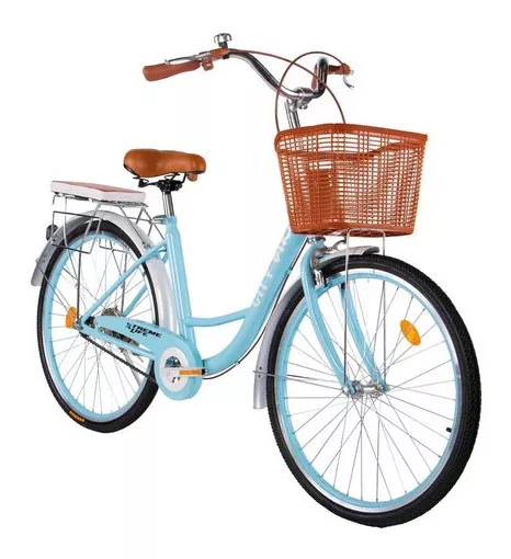 Bicicleta Urbana Con Canasta Y Parrila Acolchada R26 Dpbubu030001 Azul Luces Traseras
