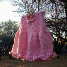 Vestido Nena Bebé Tejido A Mano Volados Cumpleaños Bautismo