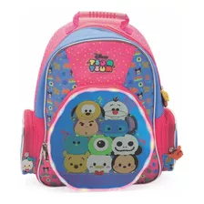 Mochila Espalda Grande 16p Disney Tsum Tsum Con Luz Zu072 Color Fucsia Con Celeste