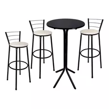 Kit Mesa Bistrô 3 Banqueta Aço Alta Preto Bar Cozinha Balcão Acabamento Da Estrutura Pintura Epóxi Cor Preto/branco