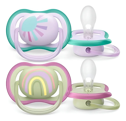 Chupeta Ultra Air 0-6m Rosa E Verde Sol 2un Avent Scf085/59 Arco-íris 0-6 Meses