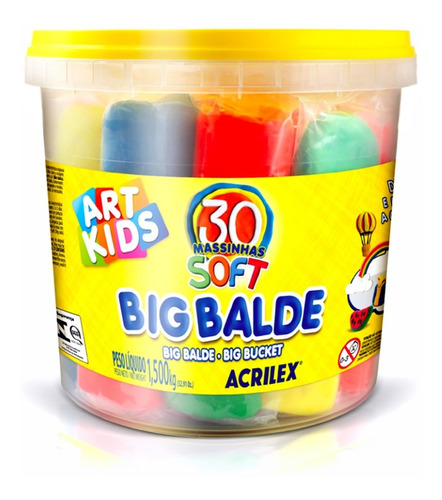 Big Balde Massinha Acrilex C/ 30 Massas Soft Sortidas 1,5kg