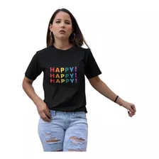T- Short Camisa Camiseta Estampada Happy Colorido