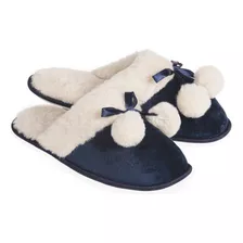 Chinelo Pantufa Feminina Rania Antiderrapante Pompom Azul