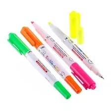 Caneta Com Ponta Dupla 4 Cores Neon - 2 Em 1 Marca Texto