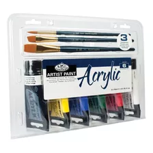 Kit Tinta Acrilica 6 Cores + 3 Pincel Royal & Langnickel