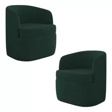 Kit 2 Poltronas Giratória Decorativa Dandara Veludo Verde