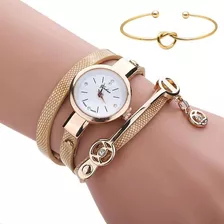 Kit Relogio Feminino Dourado Strass Pulseira Bracelete Love Cor Do Fundo Branco