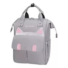 Bolso Pañalera Multifuncional Bebe Mochila Gatico Ref 1402 Color Gris Claro