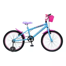 Bicicleta Infantil Krs Butterfly Aro 20 1v Freios V-brakes Cor Azul-celeste/rosa Com Rodas De Treinamento