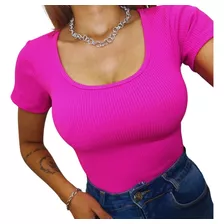 Blusa Manga Curta Canelada Body Feminino