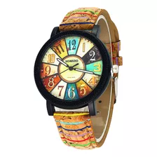 Relógio De Pulseira De Couro Vintage Com Padrão De Arco-íris