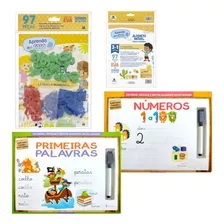 Kit Aprendendo Números E Palavras + Alfabetização Cartilha Alfabeto Móvel 97 Peças Eva