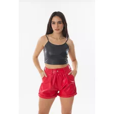 Short Mujer Engomado Pinzado Simil Cuero Elastizado Moda 