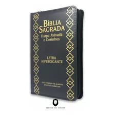 Bíblia Sagrada Letra Hipergigante Harpa Corinhos Preta Zíper