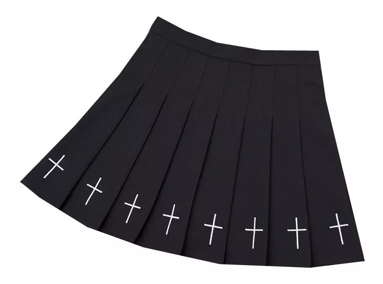 Falda Negra Plisada Con Cruces Gotic Tableada