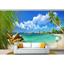 Papel De Parede 3d Paisagem Praia Mar Céu Coco 10m² Npr04