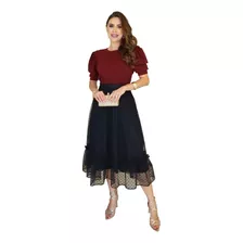 Saia Mid Tule Moda Evangelica Feminina Tule Poa Godê