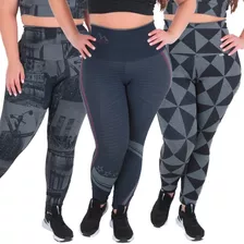 Kit 3 Leggings Plus Size Cintura Altissima Zero Transparêcia