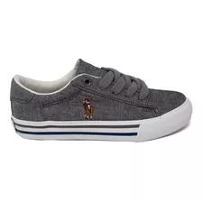 Tenis Polo Ralph Lauren Para Niño Gris Oxford Con Logo Café 