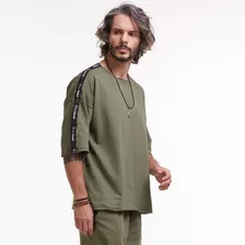 Camiseta Oversized Brohood Masculina Moletom Verde Militar