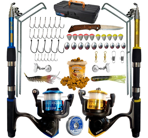 Kit De Pesca Completo 10kg C/ 2 Varas + 2 Molinetes + Itens 