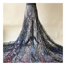 Tul Negro Exquisito Azul Marino Floral Alice Vestido Bordado