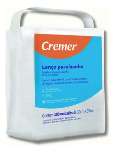 Lenço P/ Banho 30cm X 35cm - Pacote C/ 100 Und - Marca Cremer Branco Liso