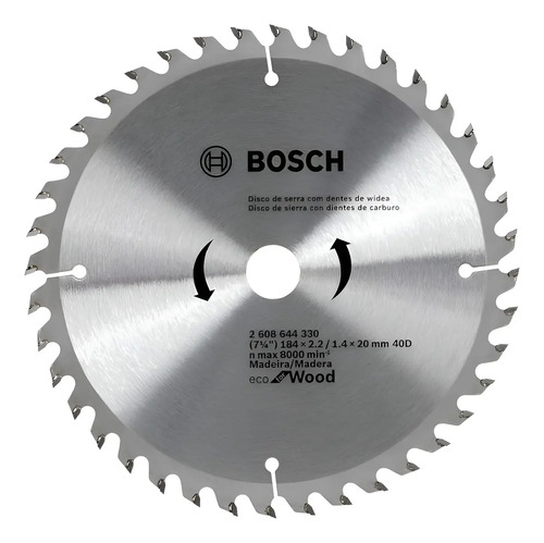 Hoja Disco Sierra Circular Bosch Madera 184 Mm 40 Dientes Gris