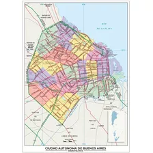 Mapa Caba Ciudad De Buenos Aires Lona 65cm X 90cm Politico